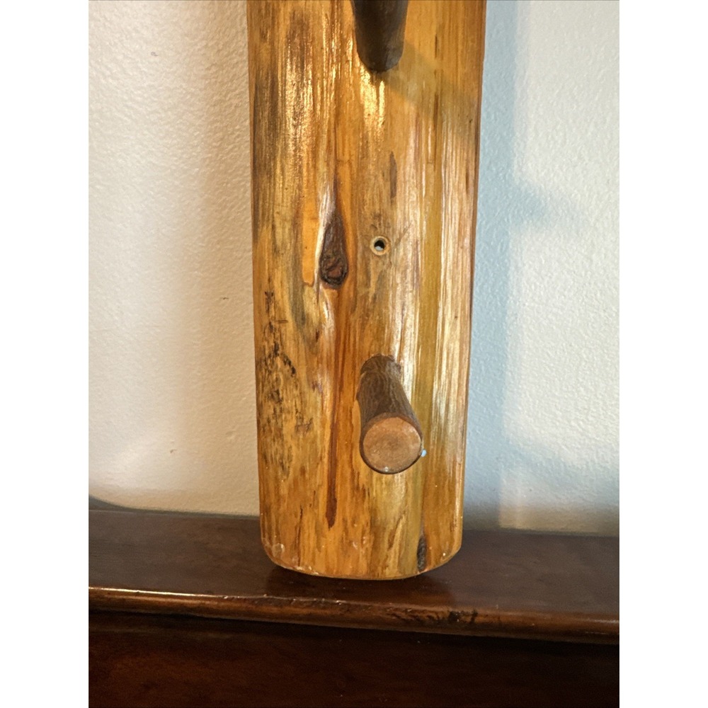 28" LOG Wall Mount Coat Rack 5 Wood Pegs Lodge Cabin Decor Branch Tree Primitive - Picture 9 of 16
